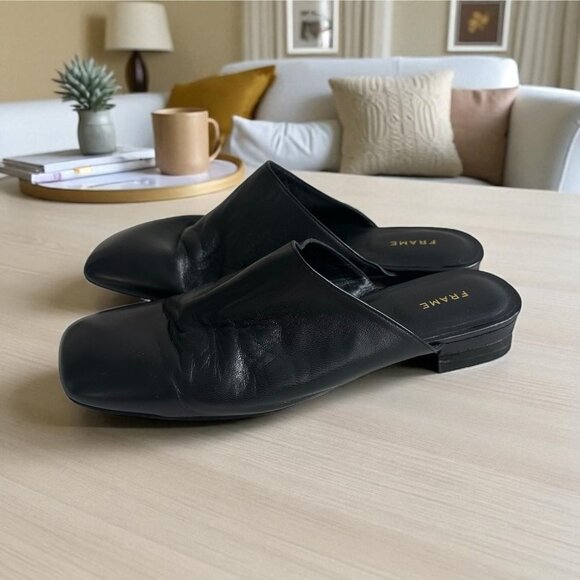 FRAME Black Leather Mules Flats Size 39.5 / US 9.5 - Picture 1 of 7